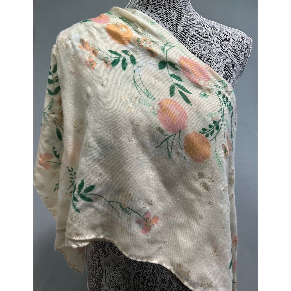 Lauren Conrad Scarf Cream Peach‎ Floral Gold Foil Botanical Wrap OS Romantic